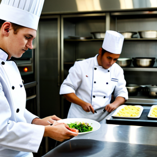 Home 4 Tranquil Culinary School Exam**
"A culinary student, fully clothed in a chef's uniform, participating in a practical exam at a well-equipped culinary school in a smaller town. The atmosphere is calm and focused. Natural lighting, perfect anatomy, correct proportions, well-formed hands. Appropriate attire, safe for work, professional, modest, family-friendly, high quality."
**