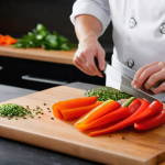 양식조리 기능사 필기 공부 시간표 - **A highly focused culinary student demonstrating impeccable knife skills for *mise en place***. The...