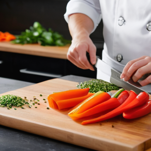 Home 22 양식조리 기능사 필기 공부 시간표 - **A highly focused culinary student demonstrating impeccable knife skills for *mise en place***. The...