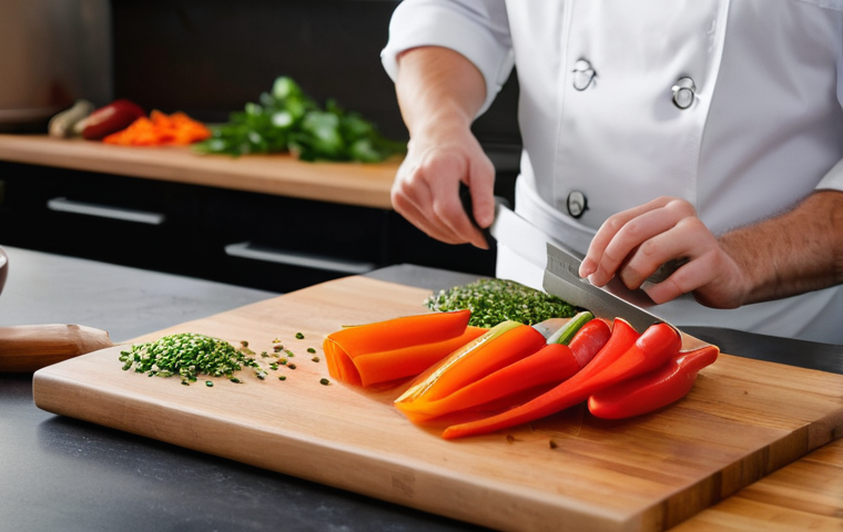 양식조리 기능사 필기 공부 시간표 - **A highly focused culinary student demonstrating impeccable knife skills for *mise en place***. The...