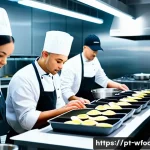 Home 20 양식조리사 업무일지 작성법 - A professional kitchen scene showing a diverse culinary team actively engaged in organizing their da...